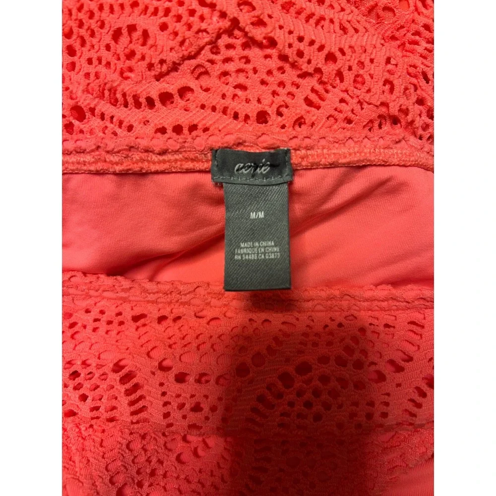 Aerie Womens Crochet Ruffle Bikini Set‎ 34D M Neon Pink Lace Underwire Swimsuit